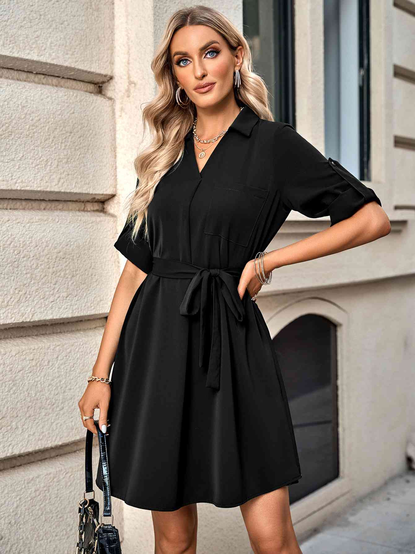 Johnny Collar Tie Belt Dress