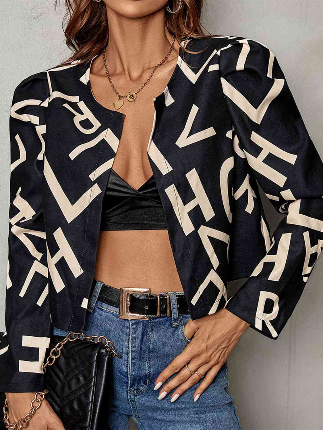 Printed Round Neck Long Sleeve Jacket