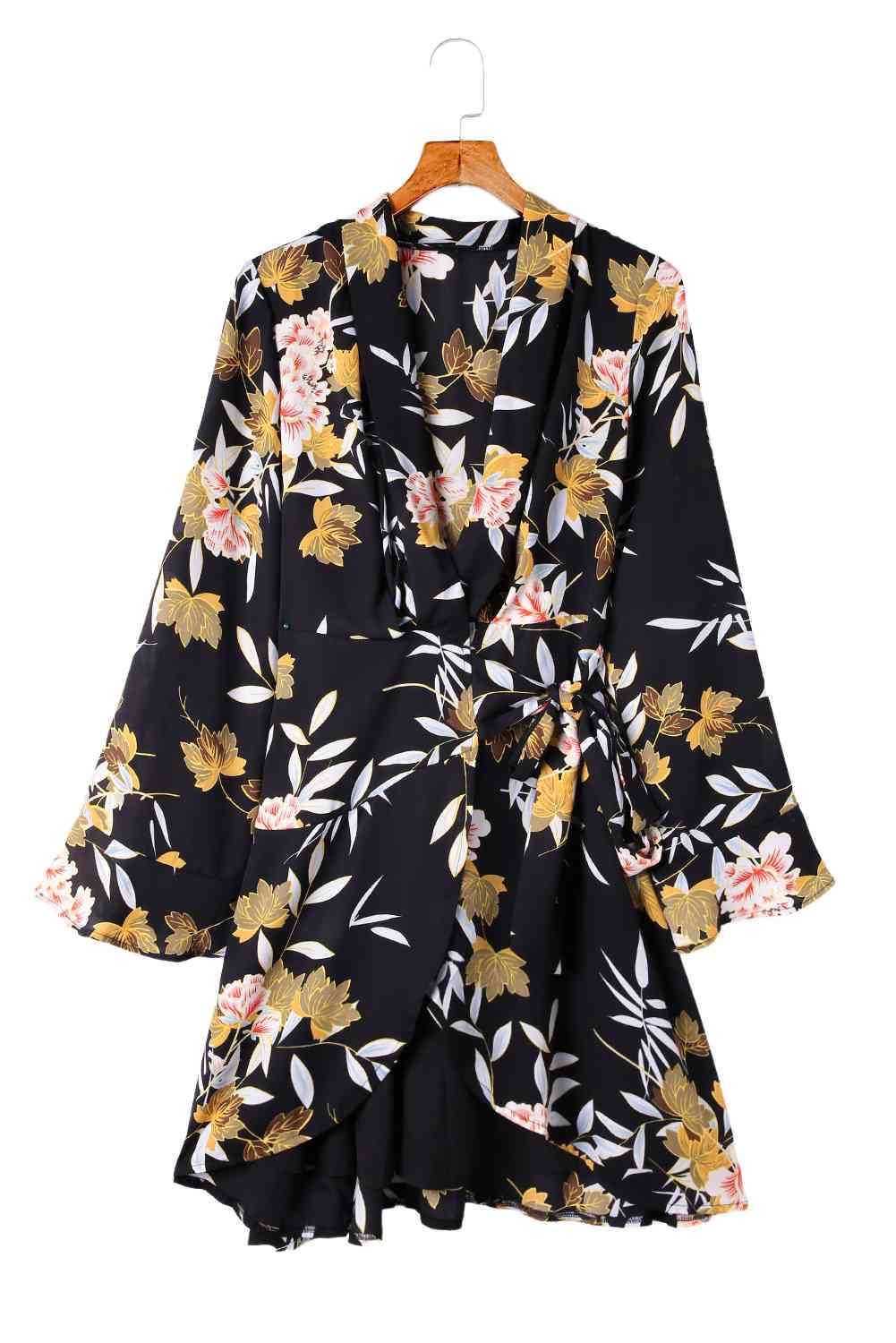 Floral Tie Waist Flare Sleeve Dress