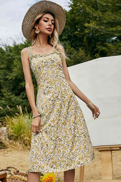 Floral Frill Trim Sleeveless Dress