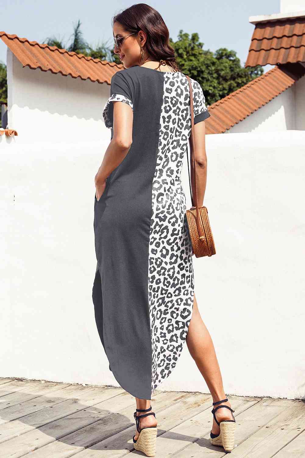 Leopard Color Block Split Dress