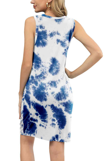 Tie-Dye Twisted Round Neck Sleeveless Dress