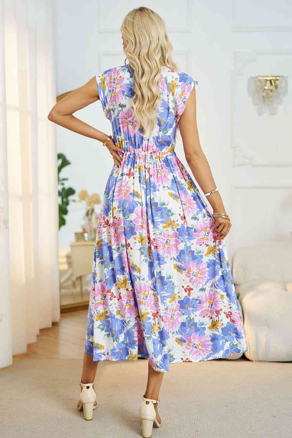 Floral V-Neck A-Line Midi Dress