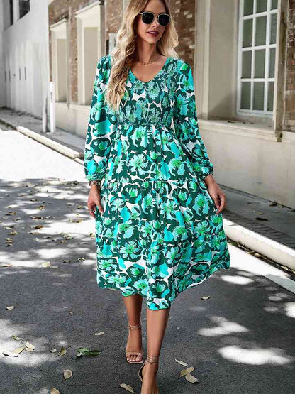 Floral Print Smocked Midi Dress