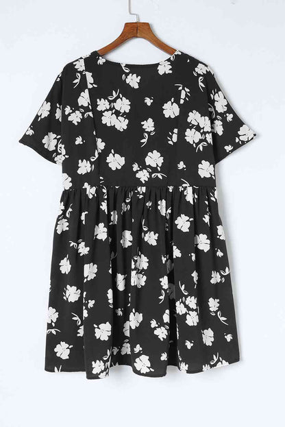 Floral V-Neck Pocket A-Line Dress