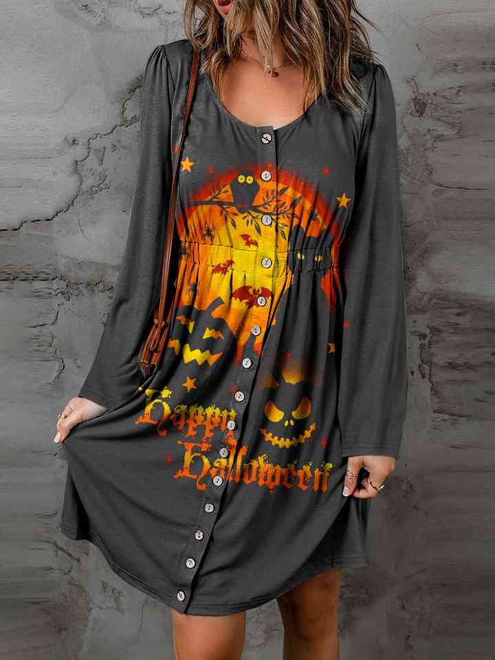 Full Size Halloween Theme Round Neck Puff Sleeve Magic Dress