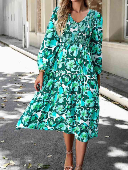 Floral Print Smocked Midi Dress