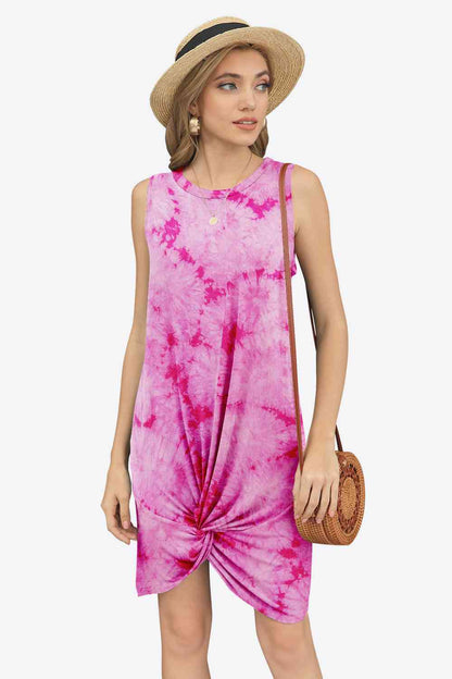 Tie-Dye Twisted Round Neck Sleeveless Dress