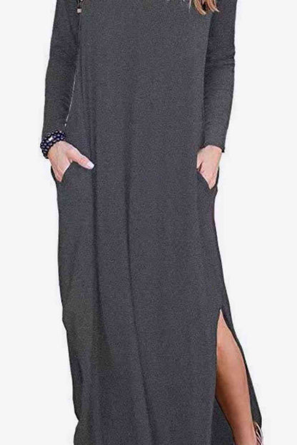 Split Long Sleeve V-Neck Maxi Dress