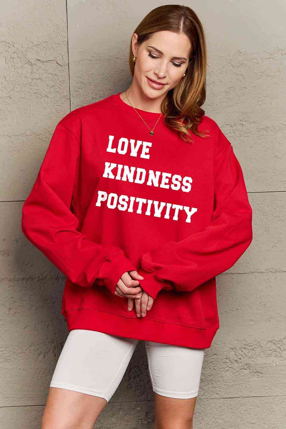 Simply Love Full Size LOVE KINDNESS POSITIVITY Graphic Sweatshirt