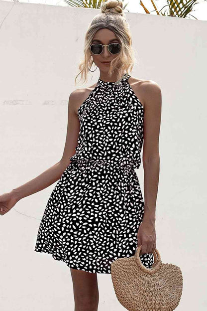 Printed Grecian Neck Mini Dress