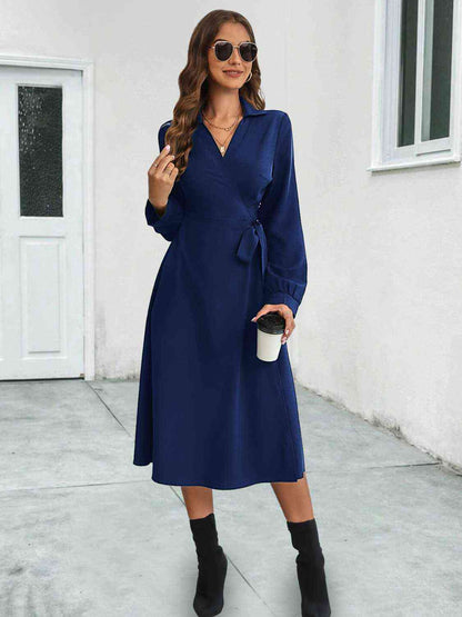 Collared Tied Long Sleeve Dress