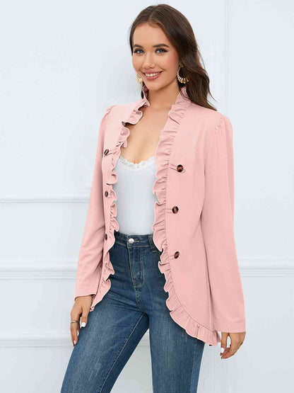 Ruffle Trim Long Sleeve Blazer