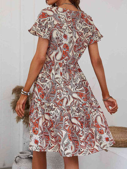 Printed V-Neck Tiered Dress