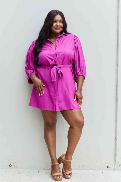 Jade By Jane Hello Darling Full Size Half Sleeve Belted Mini Dress in Magenta