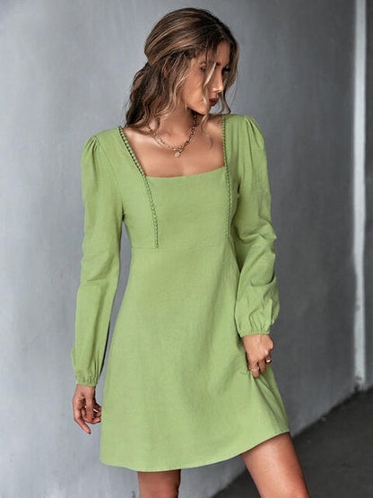 Square Neck Puff Sleeve Mini Dress