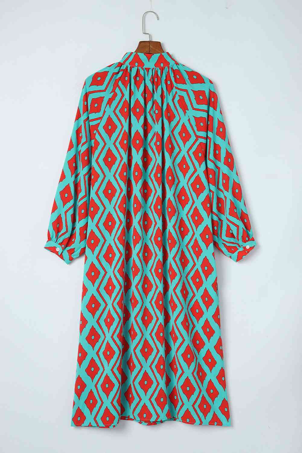 Printed Button-Down Mock Neck Dress