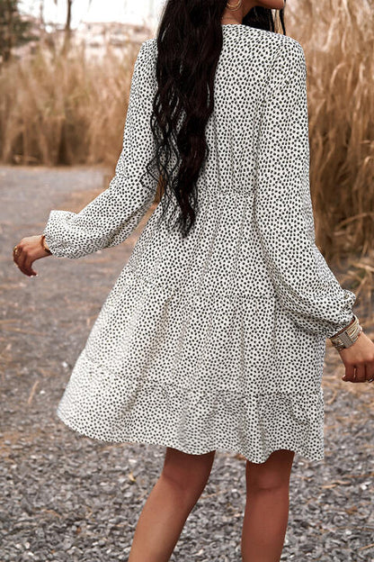 Lace Trim V-Neck Long Sleeve Dress