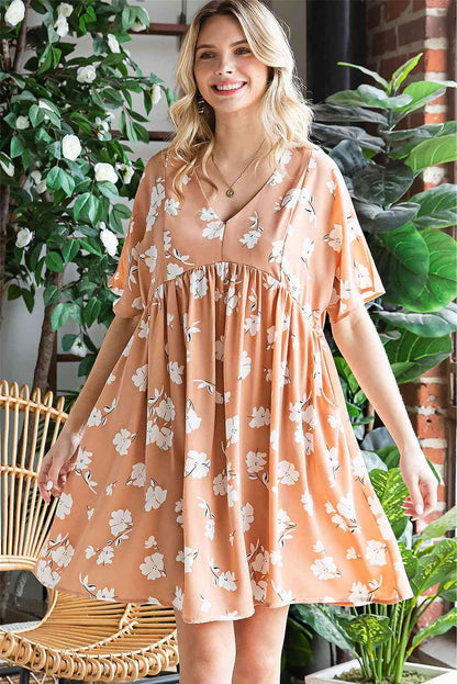 Floral V-Neck Pocket A-Line Dress