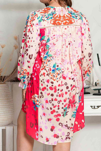 Plus Size Printed Flounce Sleeve Dress