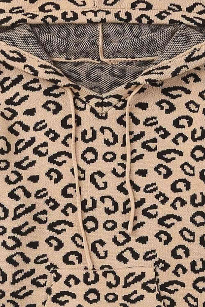 Woven Right Leopard Print Drawstring Hooded Sweater