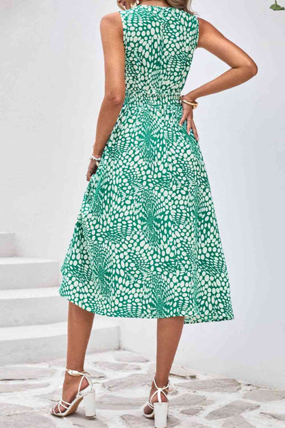 Printed V-Neck Sleeveless Dress