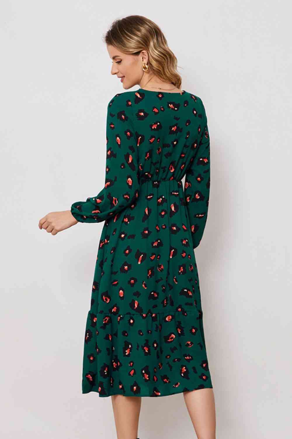 Printed Surplice Neck Long Sleeve Dress