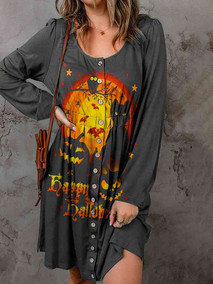 Full Size Halloween Theme Round Neck Puff Sleeve Magic Dress