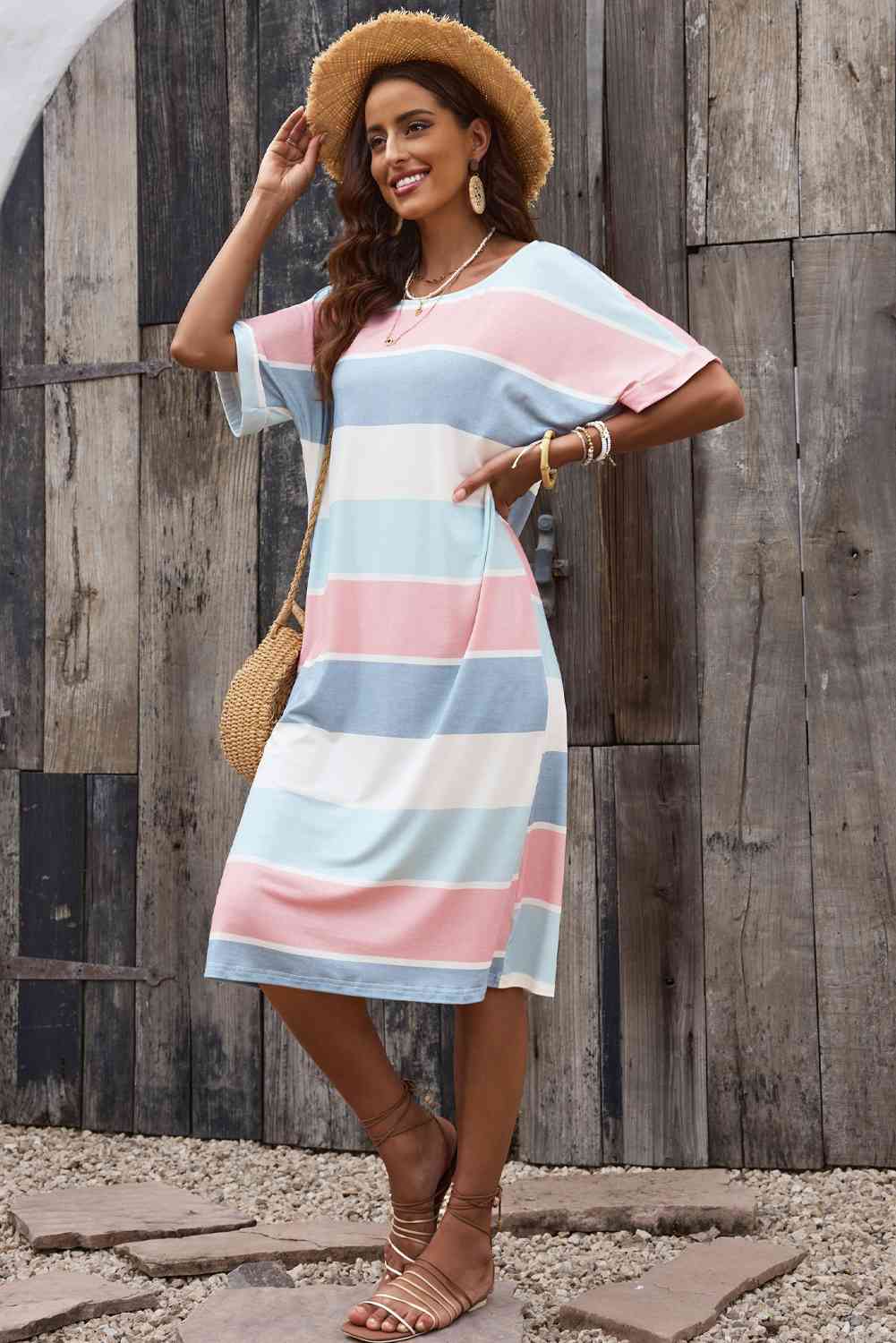 Striped Round Neck Tee Dress