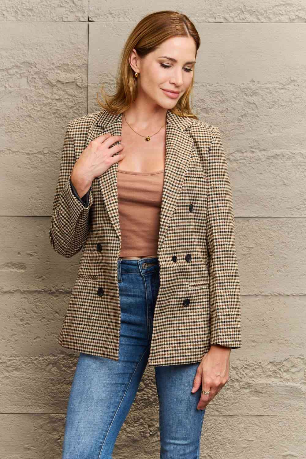 Plaid Double-Breasted Blazer